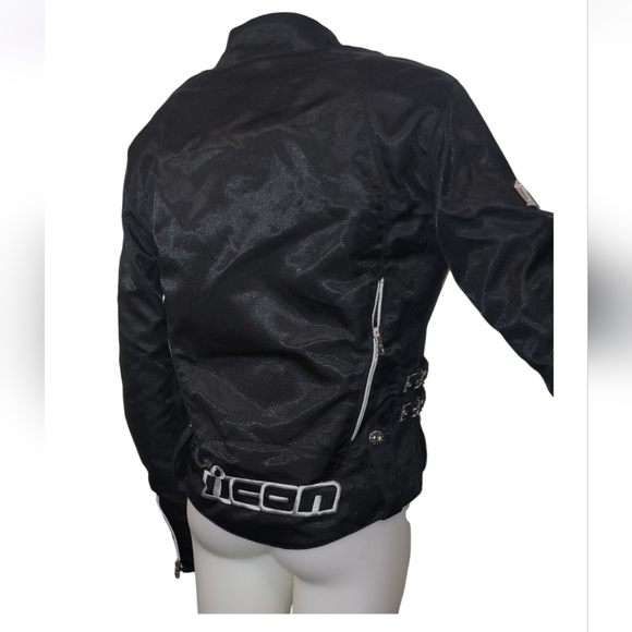 ICON HELLA Sz M Womens Motorcycle Black Jacket Textile Armor Zip Out Protective - Picture 5 of 8
